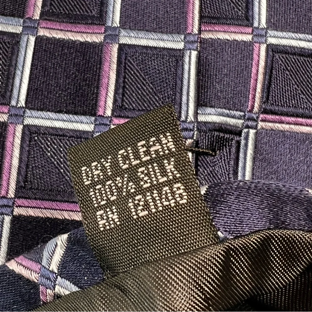 Michael Kors men's necktie black‎ with colorful squares of pink purple and blue